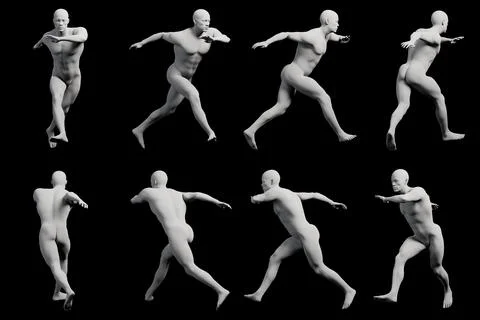 Mannequin running jump multi-view collage 스톡 일러스트