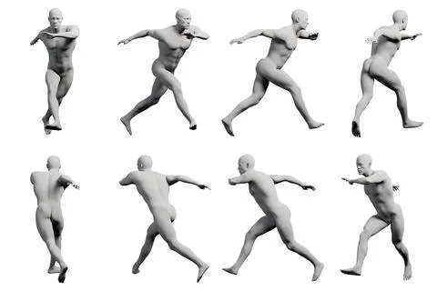 Mannequin running jump multi-view collage Stock Illustration