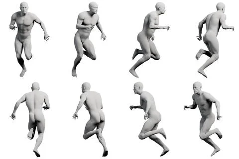 Mannequin running multi-view collage white background Stock Illustration