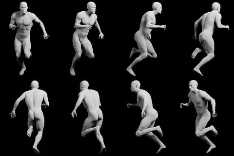 Mannequin running multi-view collage black background Stock Illustration