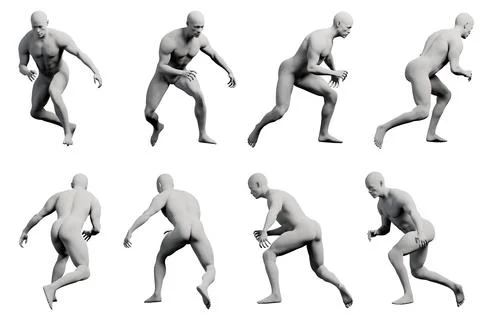 Mannequin running multi-view collage Stock Illustration