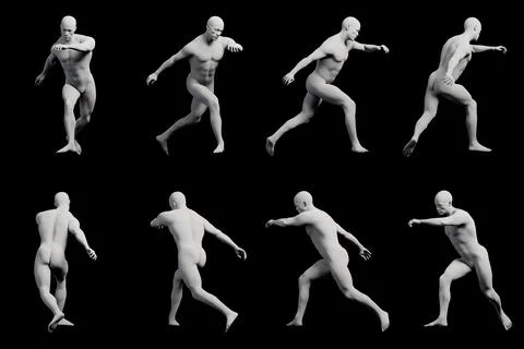 Mannequin running multi-view collage with black background Stock Illustration