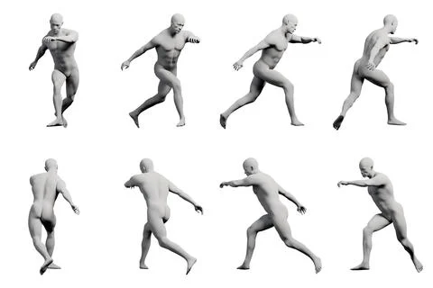 Mannequin running multi-view collage with white background Stock Illustration