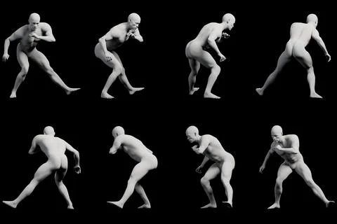 Mannequin running multi-view collage Stock Illustration