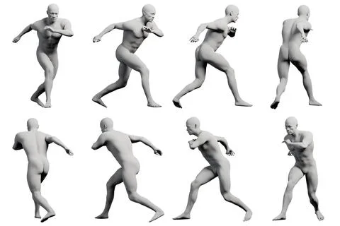 Mannequin running multi-view collage Stock Illustration