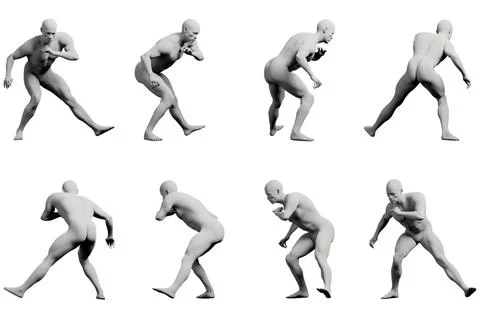 Mannequin running multi-view collage Stock Illustration