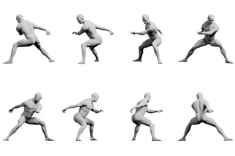Mannequin running multi-view collage matte white background Stock Illustration