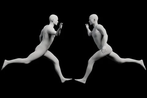Mannequin running multiview collage black studio Stock Illustration