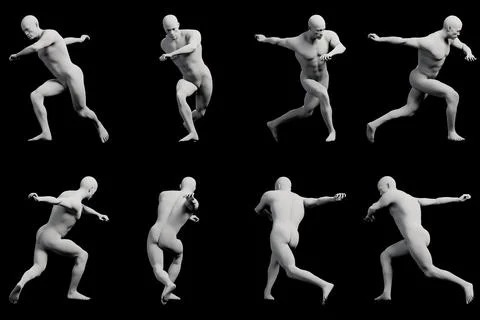 Mannequin running pose multi-view collage Stock Illustration