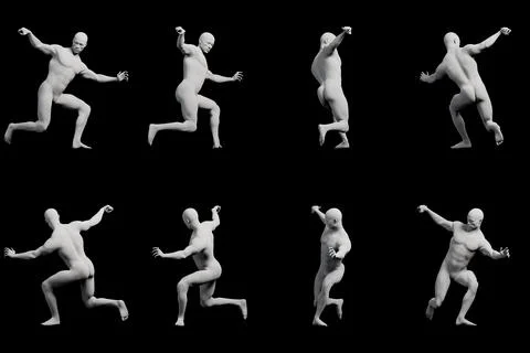 Mannequin running pose multi-view collage Stock Illustration