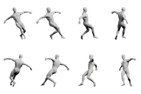 Mannequin running pose multi-view collage Stock Illustration