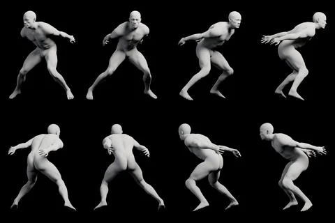 Mannequin running pose multi-view collage Stock Illustration