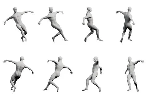 Mannequin running pose multi-view collage Stock Illustration