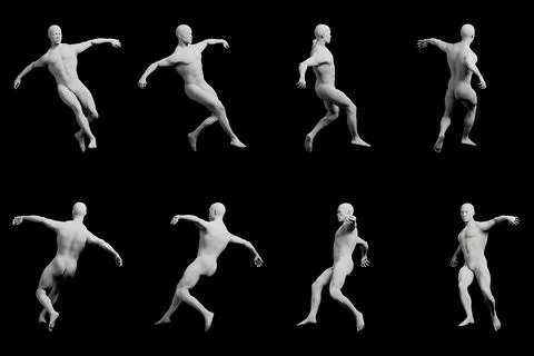 Mannequin running pose multi-view collage Stock Illustration