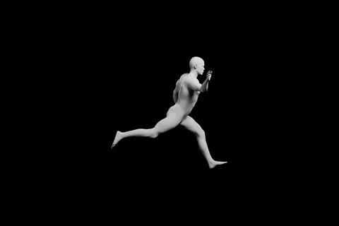 Mannequin running side view black studio Stock Illustration