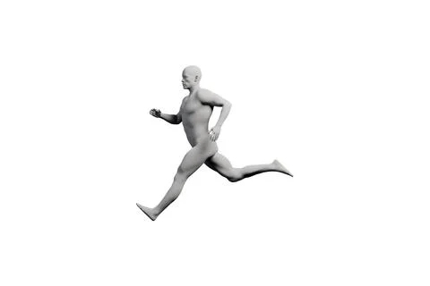 Mannequin running side view in matte white studio Stock Illustration