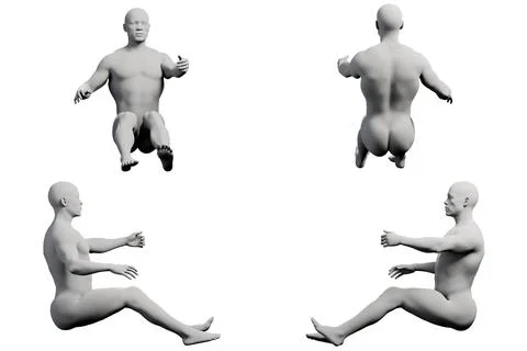 Mannequin sitting in 4-view collage 스톡 일러스트