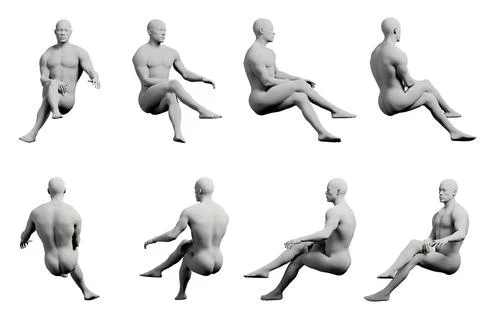 Mannequin sitting in 8-view collage 스톡 일러스트