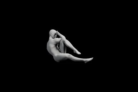 Mannequin sitting contemplatively in a black studio イラスト素材