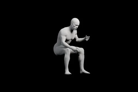 Mannequin squatting in black studio Stock Illustration