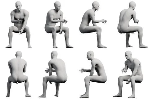 Mannequin squatting in studio Stock Illustration