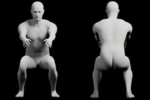 Mannequin squatting in studio Stock Illustration