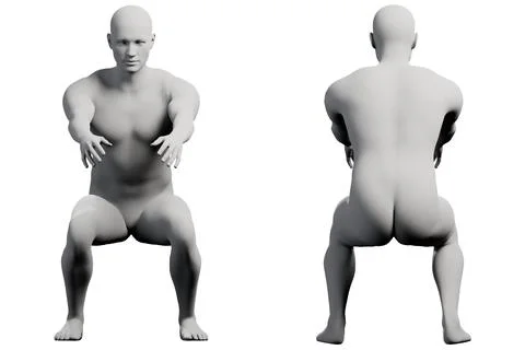 Mannequin squatting in studio Stock Illustration
