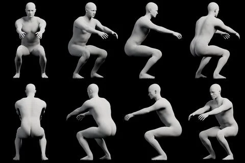 Mannequin squatting in studio Stock Illustration