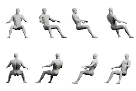 Mannequin squatting in studio Stock Illustration