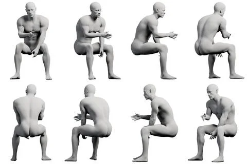 Mannequin squatting in studio Stock Illustration