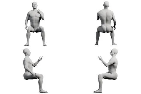 Mannequin squatting in studio Stock Illustration