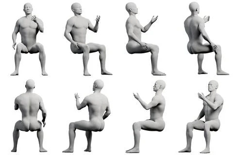 Mannequin squatting in studio Stock Illustration