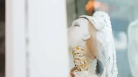 Mannequin stands on the display case close-up Stock Footage 73443244