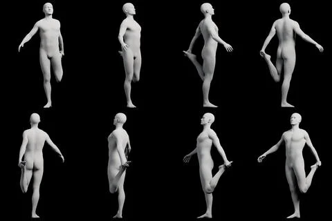 Mannequin stretching in 8-view collage Stock Illustration