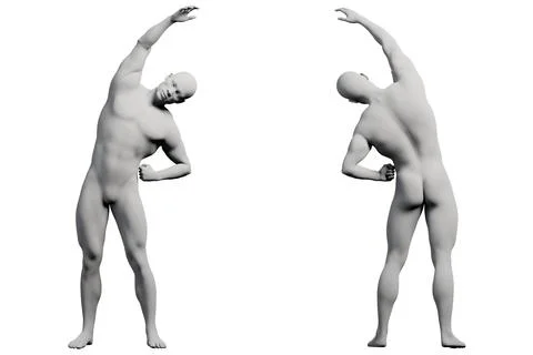 Mannequin stretching front and back in white studio Stock Illustration