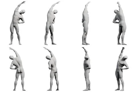 Mannequin stretching in white studio Stock Illustration