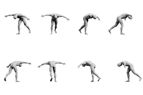 Mannequin stretching in white studio Stock Illustration