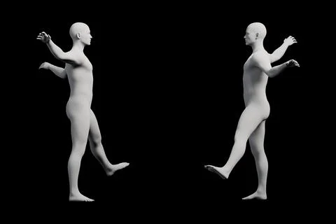 Mannequin striding in black studio Stock Illustration