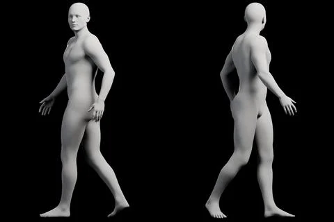 Mannequin striding front and back in studio Stock Illustration