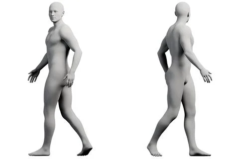 Mannequin striding front and back in studio Stock Illustration