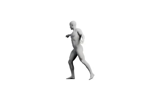 Mannequin striding in studio with black background Stock Illustration