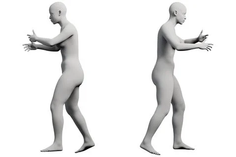Mannequin striding in white studio Stock Illustration
