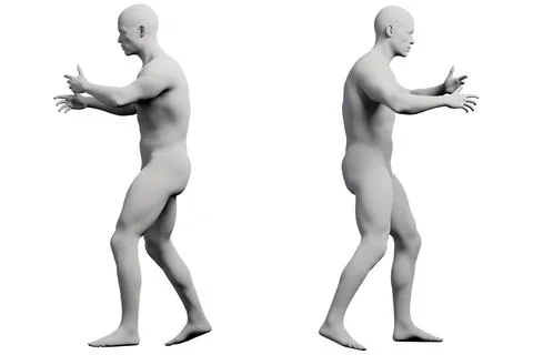 Mannequin striding in white studio Stock Illustration