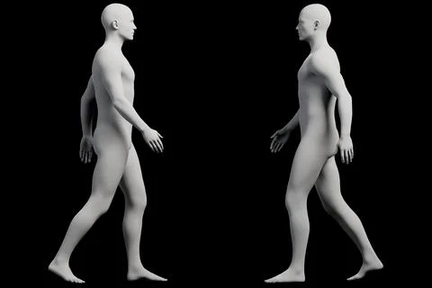 Mannequin walking grid collage black studio Ilustração Stock