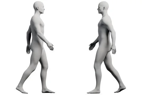 Mannequin walking grid collage white studio Ilustração Stock