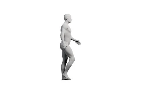 Mannequin walking side view in matte white studio Stock Illustration