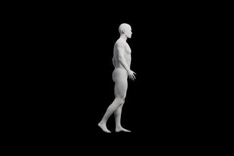 Mannequin walking side view matte black background Stock Illustration