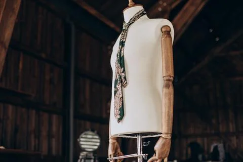 Mannequin with wedding tie on it in barn Stock Photos