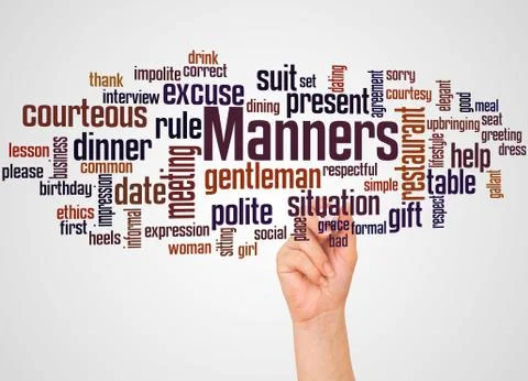 Manners word cloud and hand with marker concept Stock Illustration
