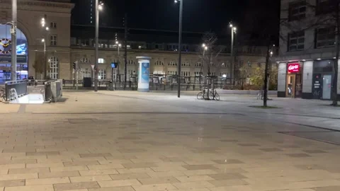 Mannheim central station Square Illuminated at Night Stock Footage 331591723